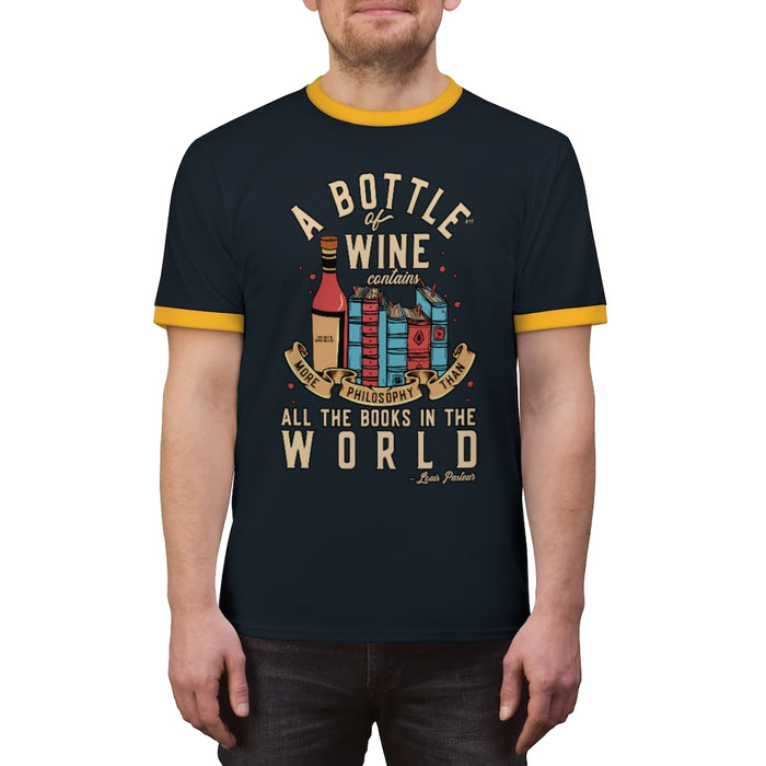 Wine--More Philosophy than all the Books in the World: Unisex Ringer Tee