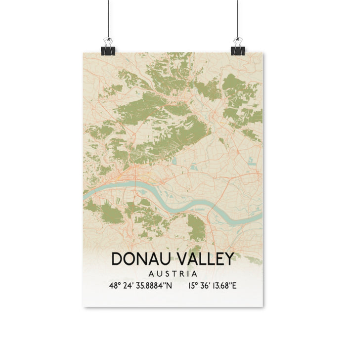 Donau Valley, Austria Retro Map Posters