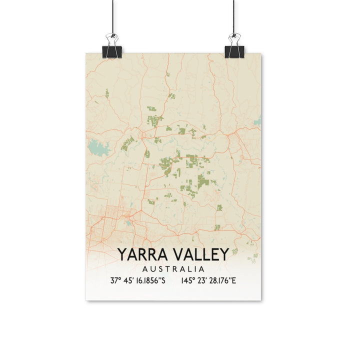 Yarra Valley, Australia Retro Map Posters