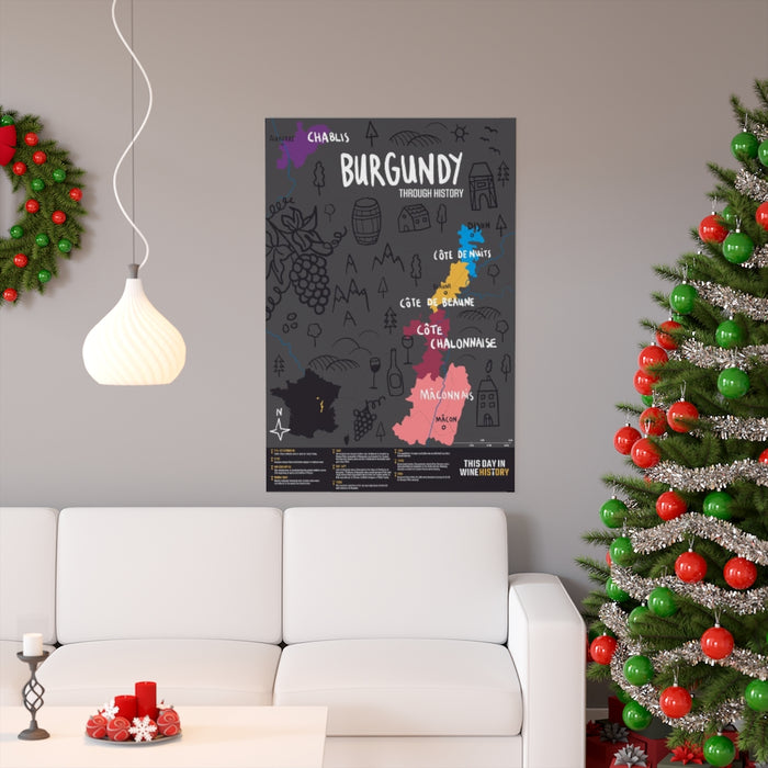 Creative Burgundy Wine Map with History Dates