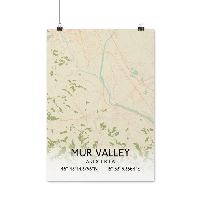 Mur Valley, Austria Retro Map Posters