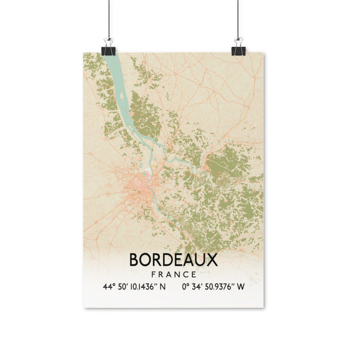 Bordeaux, France Retro Map Posters