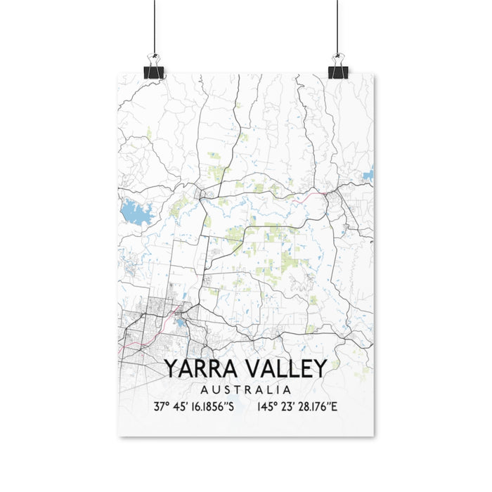 Detailed Yarra Valley, Australia Wine Map Poster with Geographical Terrain Imagery