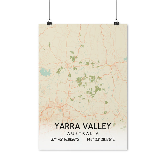 Yarra Valley, Australia Retro Map Posters
