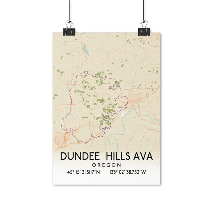 Dundee Hills Ava, Oregon Retro Map Posters
