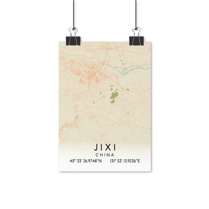 Jixi, China Retro Map Posters
