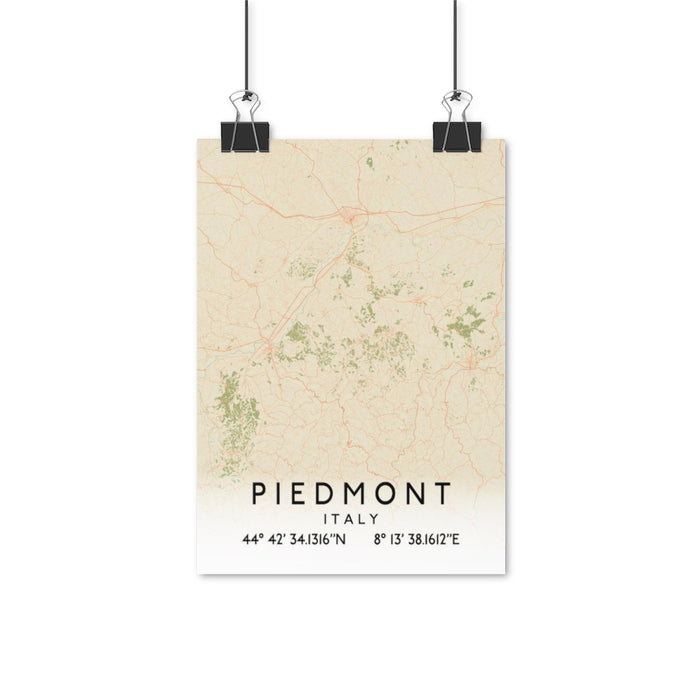Piedmont, Italy Retro Map Posters
