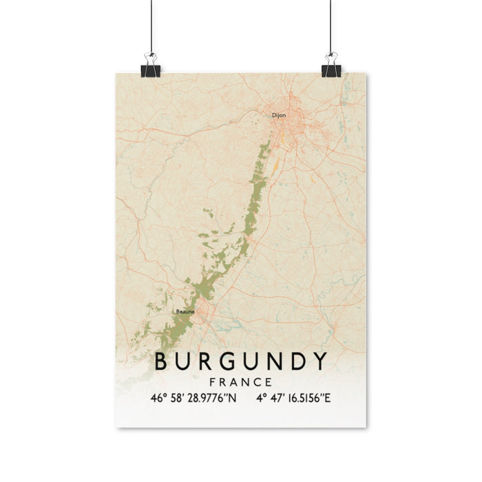 Area Between Beaune and Dijon (Burgundy), France Retro Map Posters