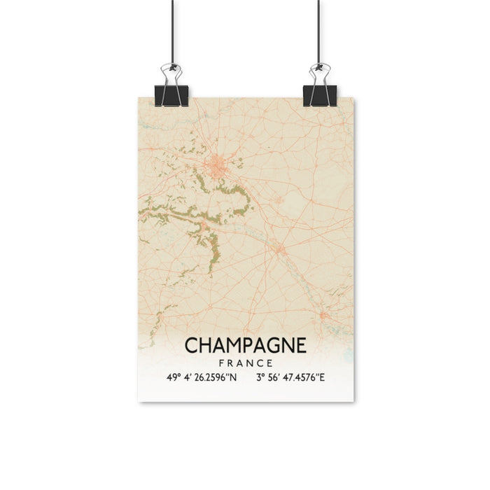 Champagne, France Retro Map Posters