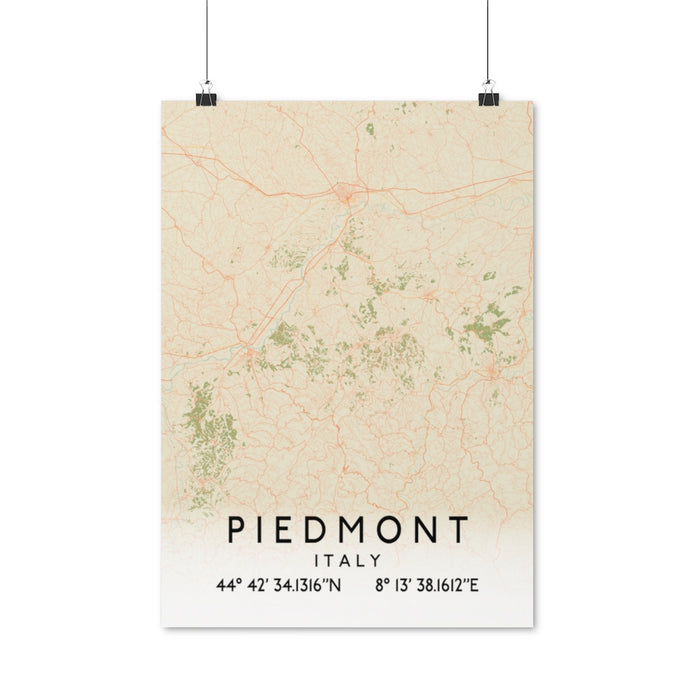 Piedmont, Italy Retro Map Posters