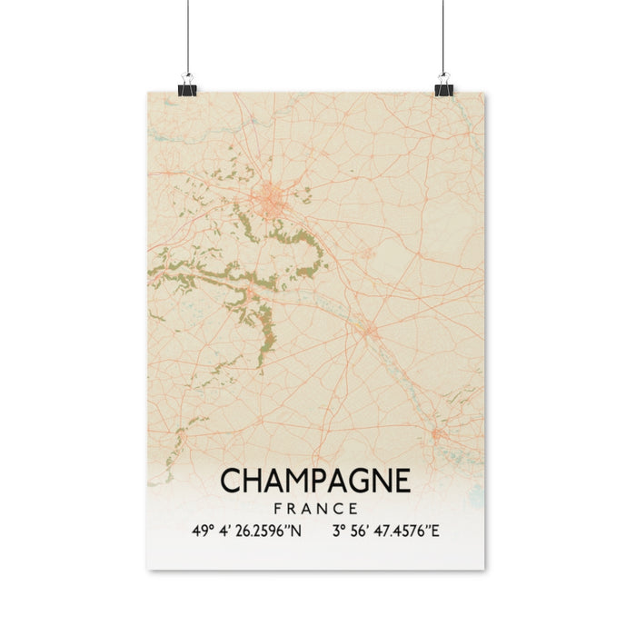 Champagne, France Retro Map Posters