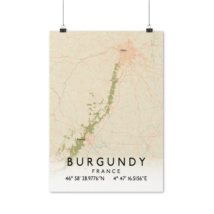Area Between Beaune and Dijon (Burgundy), France Retro Map Posters