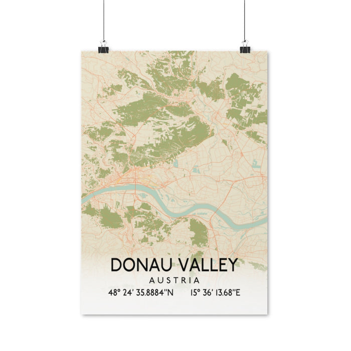 Donau Valley, Austria Retro Map Posters