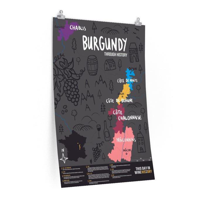 Creative Burgundy Wine Map with History Dates