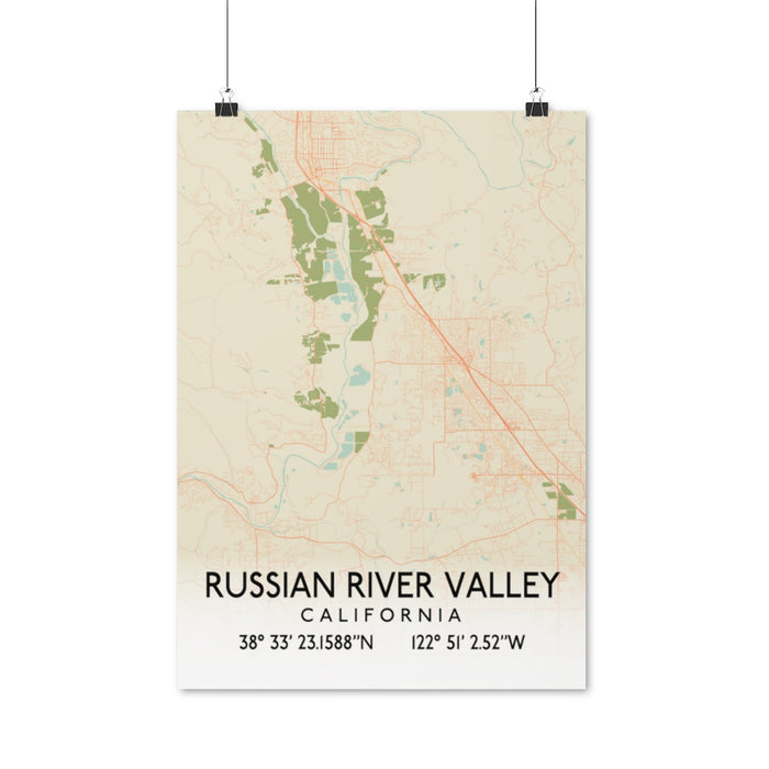 Russian River Valley, California Retro Map Posters