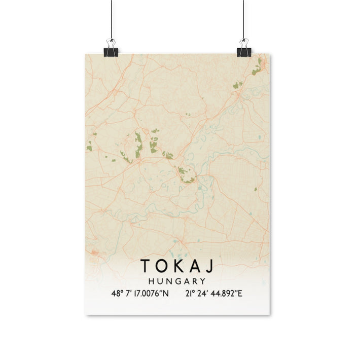 Tokaj, Hungary Retro Map Posters