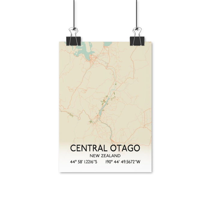 Central Otago, New Zealand Retro Map Posters