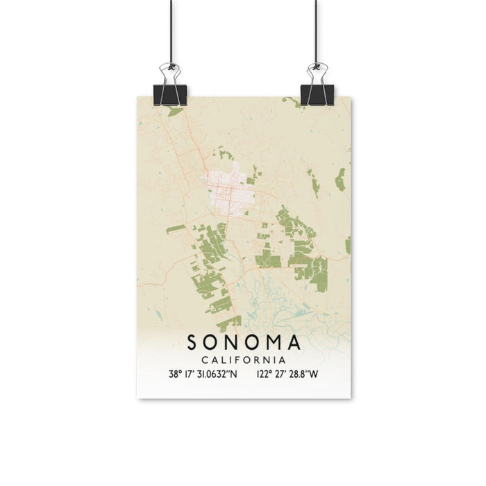 Sonoma, California Retro Map Posters