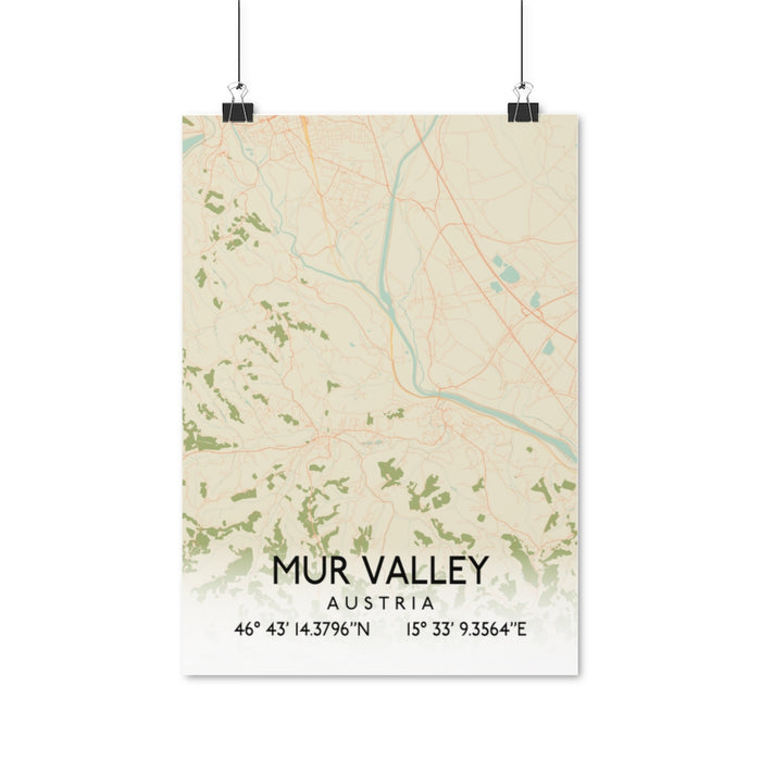 Mur Valley, Austria Retro Map Posters