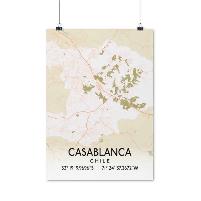 Casablanca, Chile Retro Map Posters