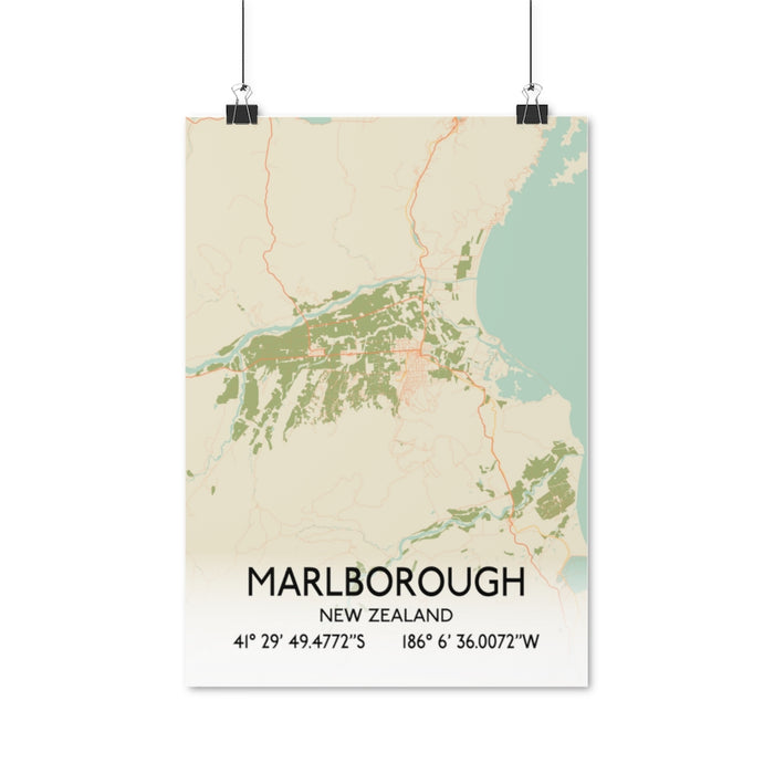 Marlborough, New Zealand Retro Map Posters