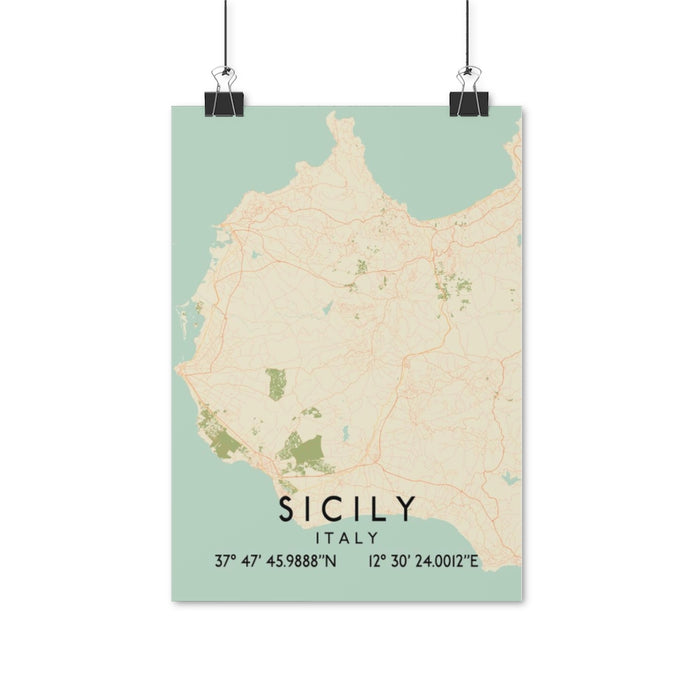 Sicily, Italy Vintage Style Vineyard Wine Map Poster for Wine Wall Décor