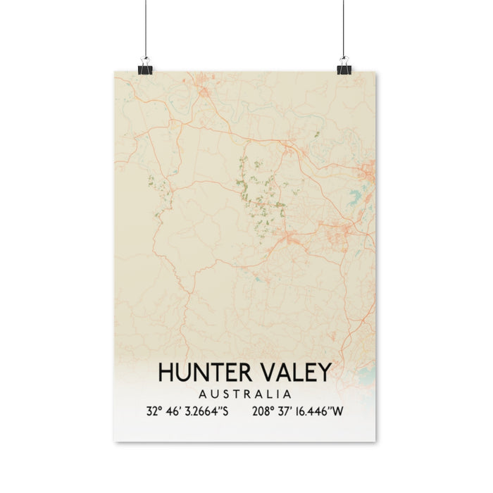 Hunter Valey, Australia Retro Map Posters