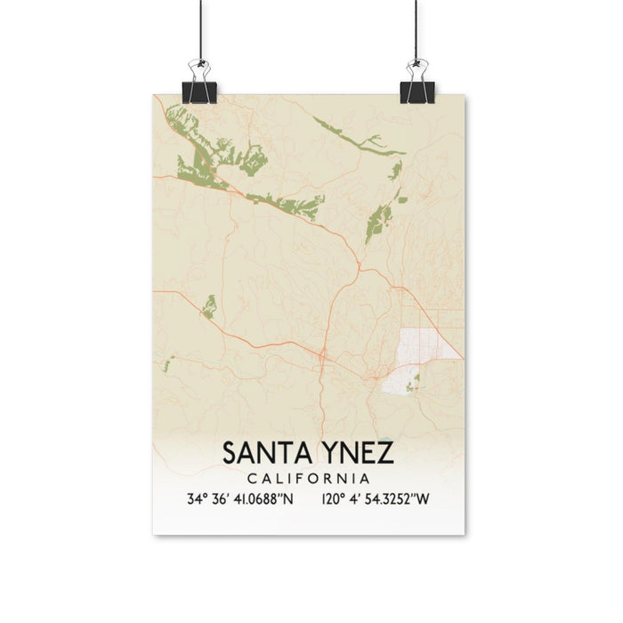 Santa Ynez, California Retro Map Posters